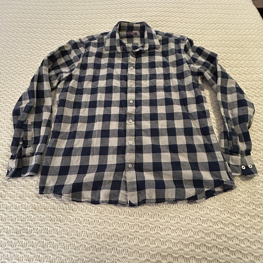 Untuckit Flannel Shirt Men's 2XL Barrelstone Navy White Tre Fit Plaid 40713